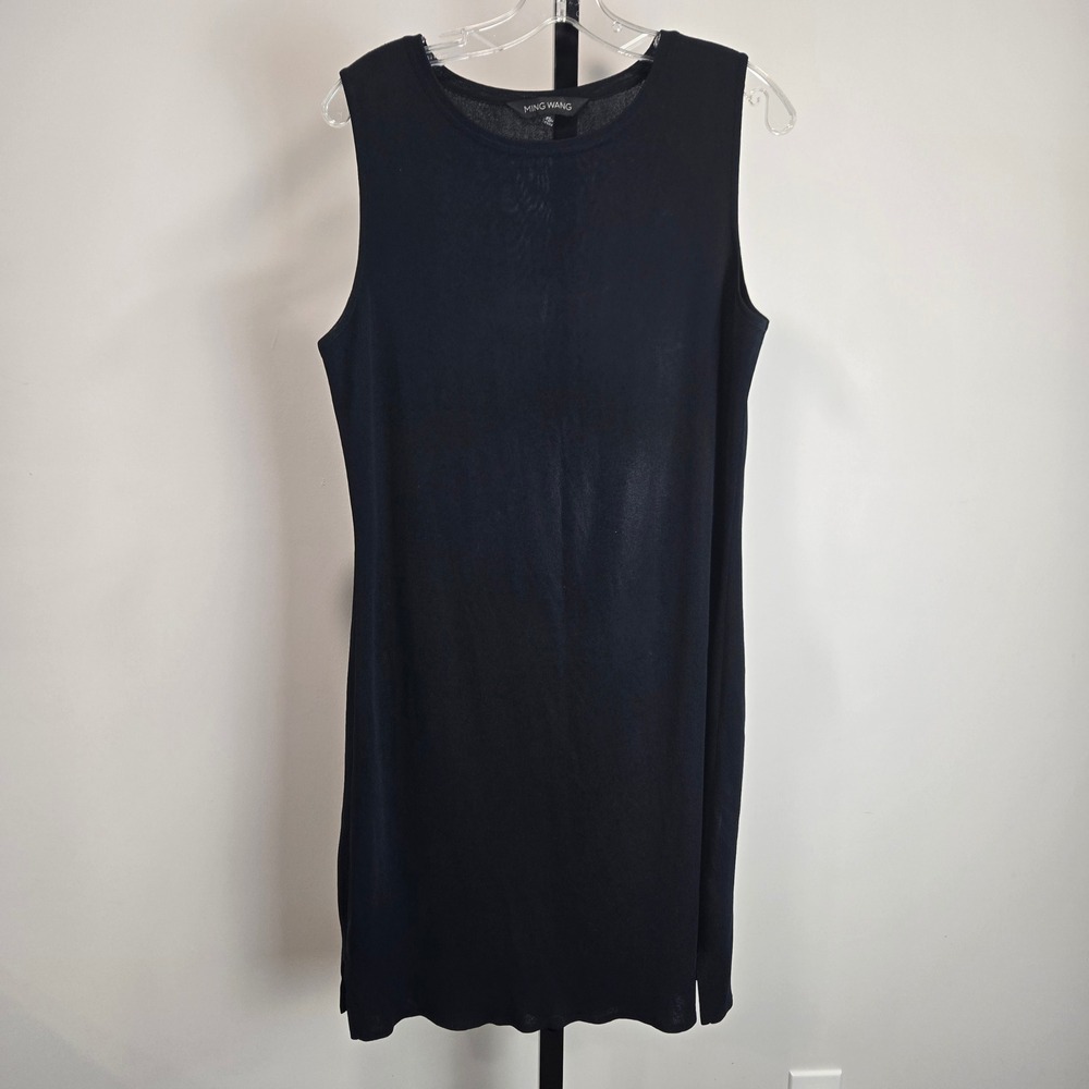 Ming Wang Black Sleeveless Knit Sheath Dress Petite Large PL Travel Career Work‎